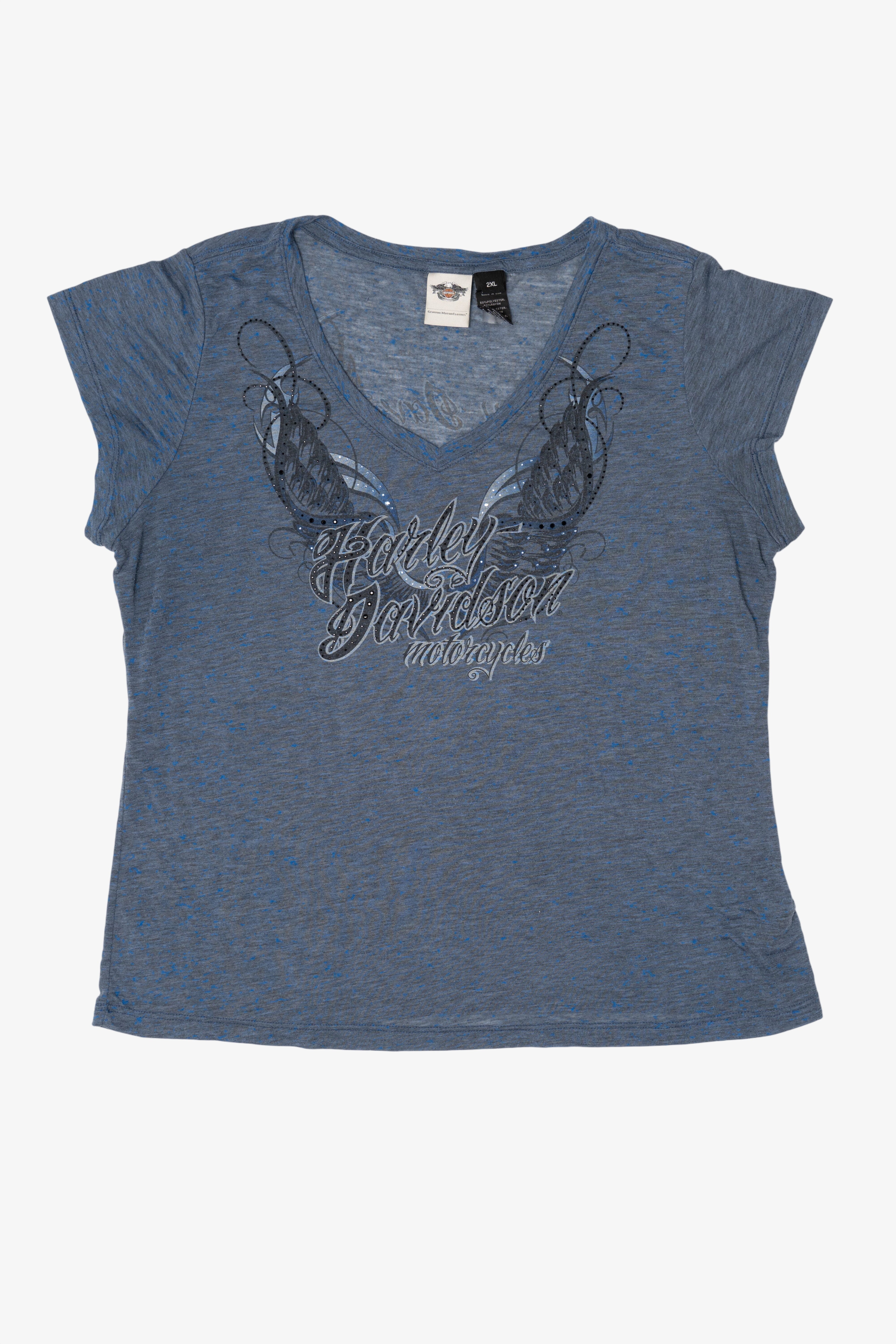 Blue Harley Davidson V-Neck T-Shirt (2010s)