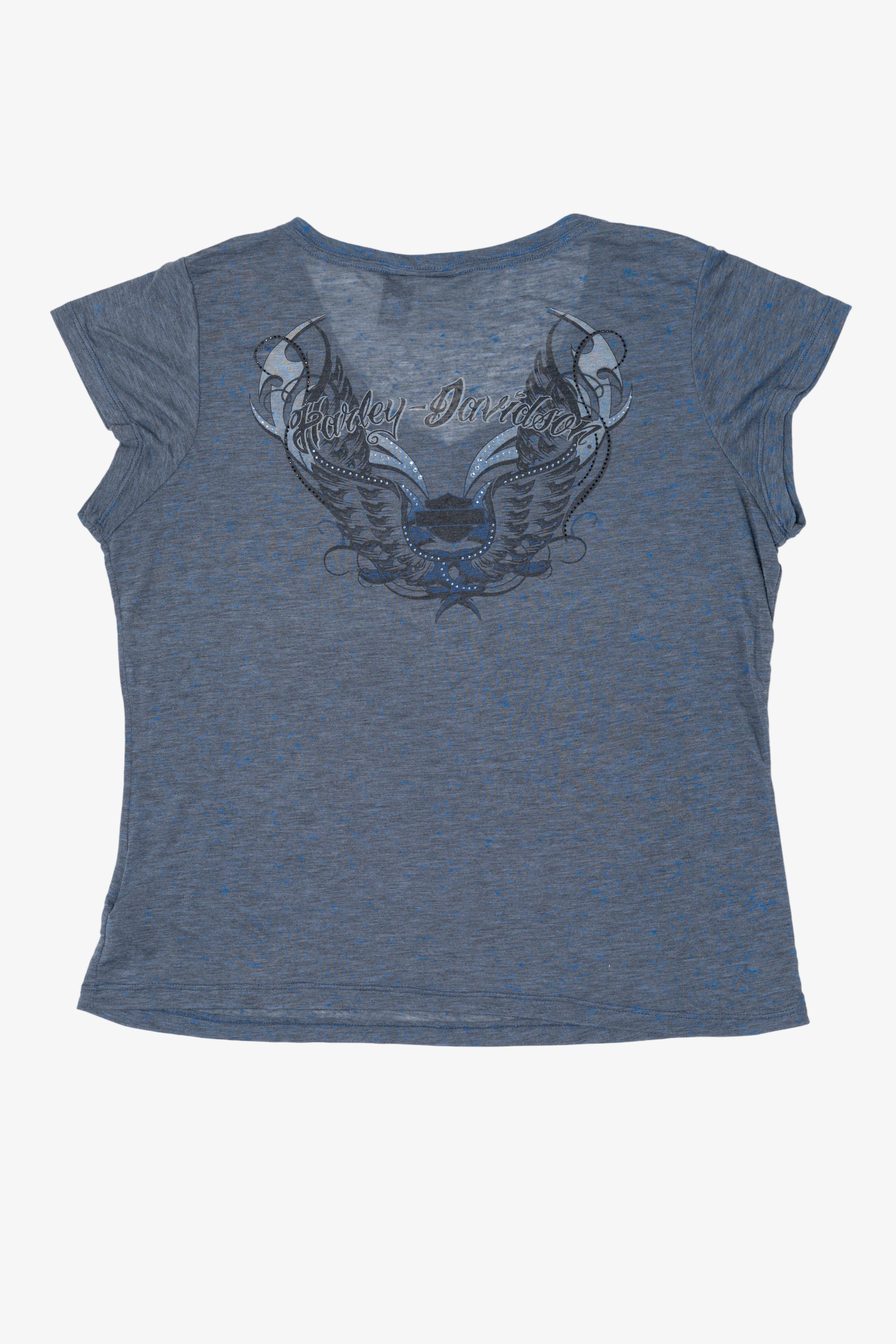 Blue Harley Davidson V-Neck T-Shirt (2010s)
