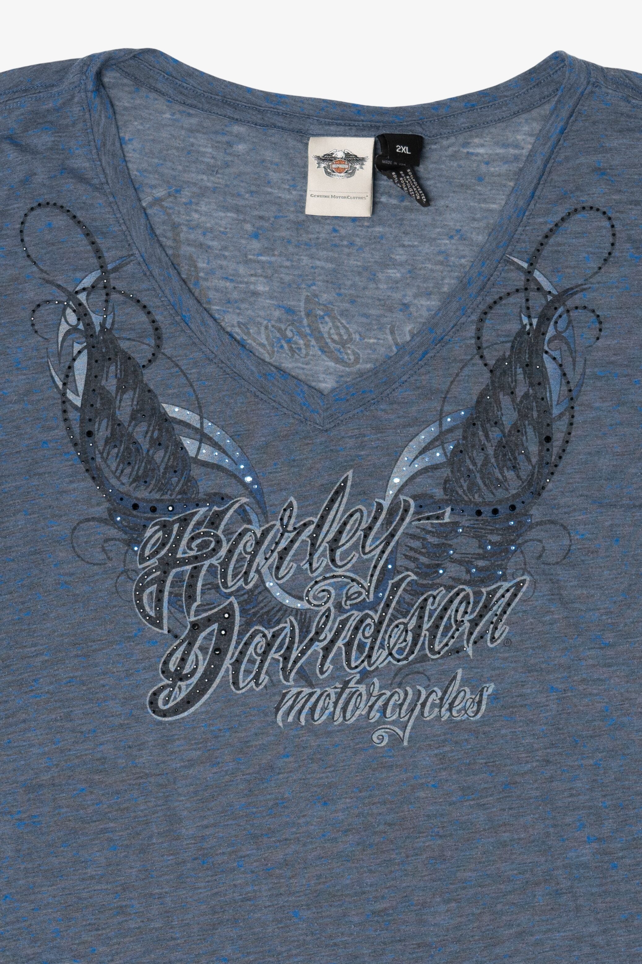Blue Harley Davidson V-Neck T-Shirt (2010s)