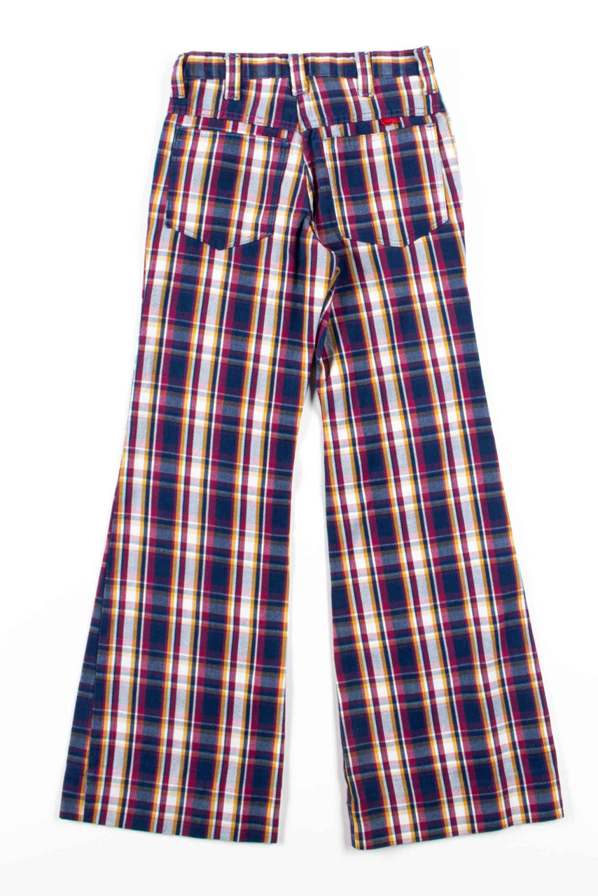 Navy & Burgundy Plaid Flared Vintage Pants