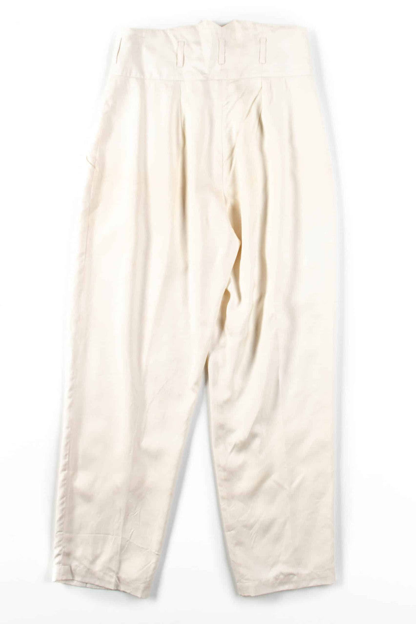 White High Waisted Pleated Silk Pants (sz. Medium)