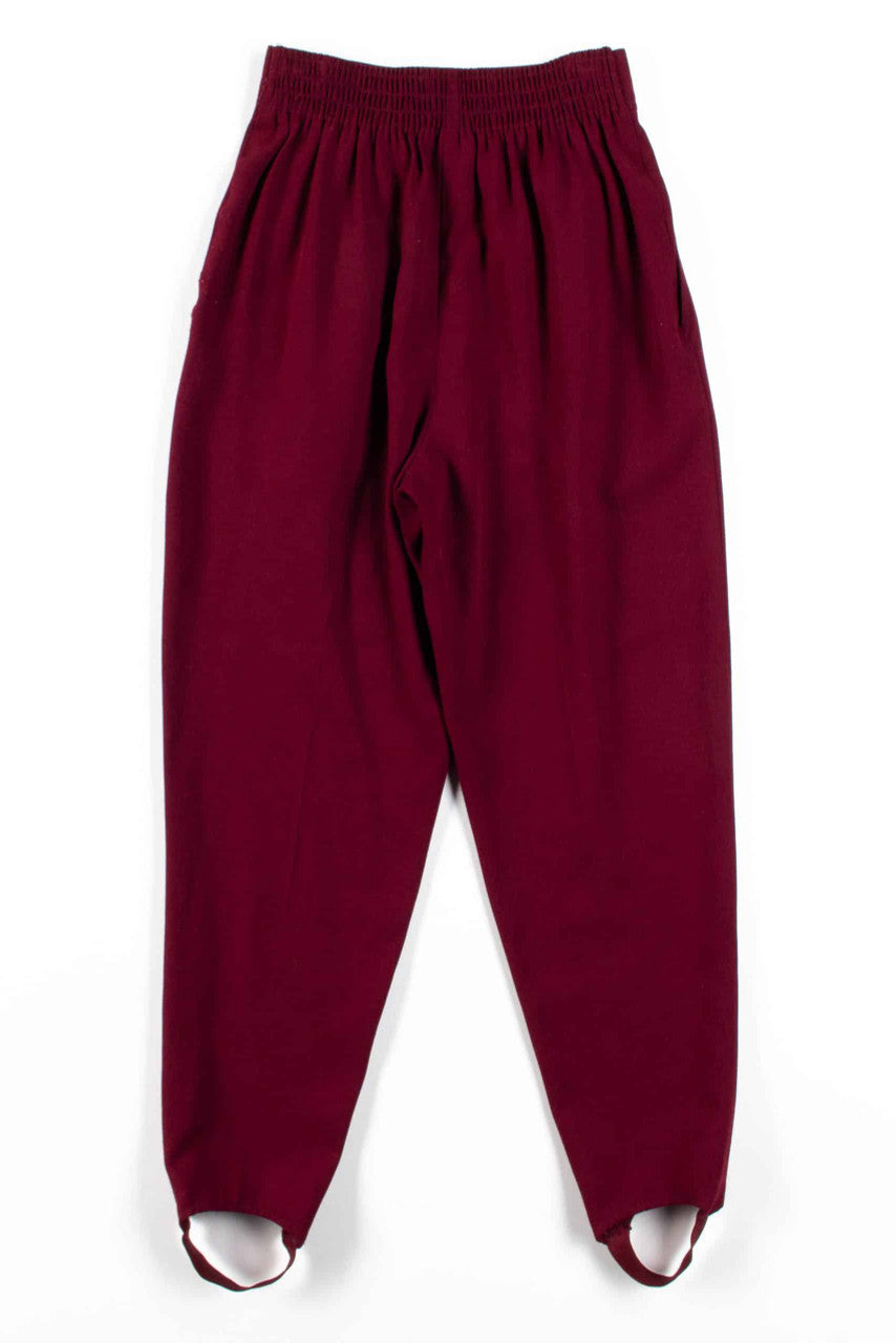 Burgundy Pleated Vintage Pants w/ Stirrups (sz. 8)