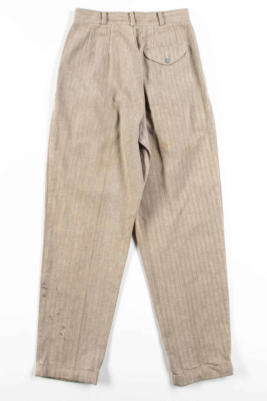 Tan Herringbone Pleated Pants (sz. 6)