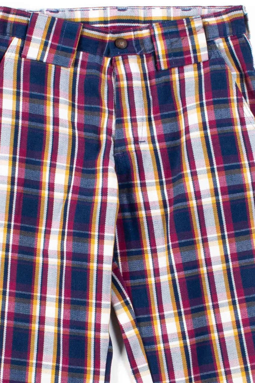 Navy & Burgundy Plaid Flared Vintage Pants