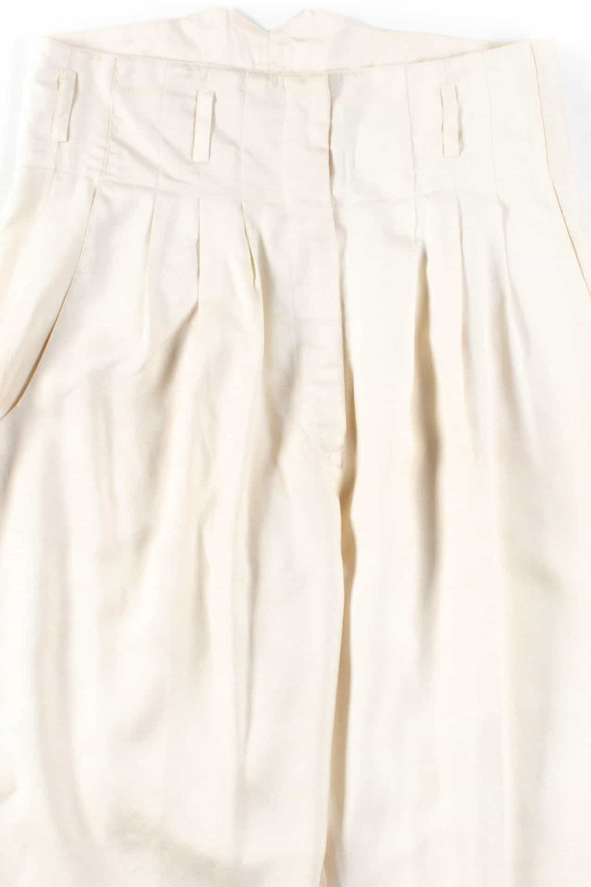 White High Waisted Pleated Silk Pants (sz. Medium)