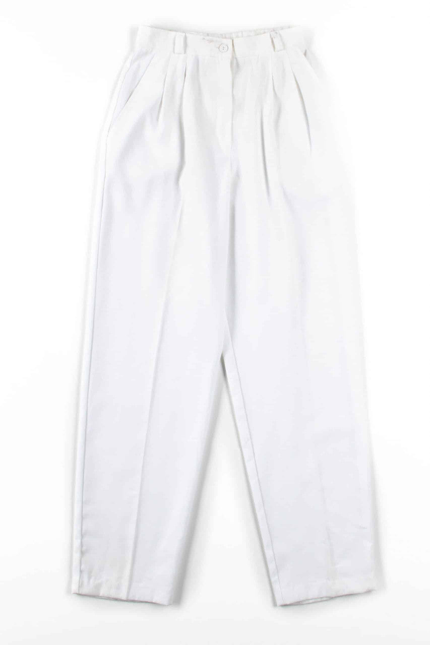 White Pleated High Waisted Pants