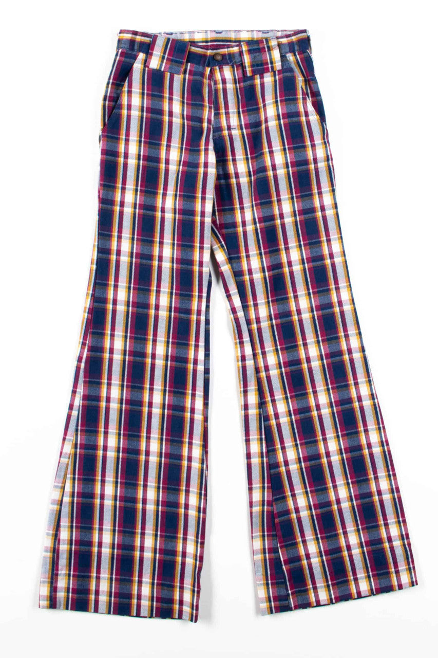 Navy & Burgundy Plaid Flared Vintage Pants