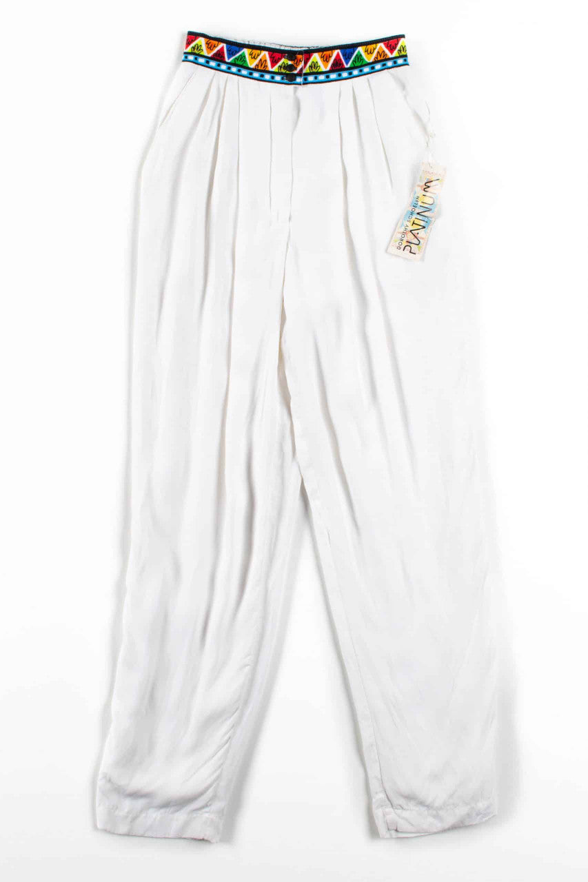 White Rayon Dorothy Schoelen Pants (sz. 4)