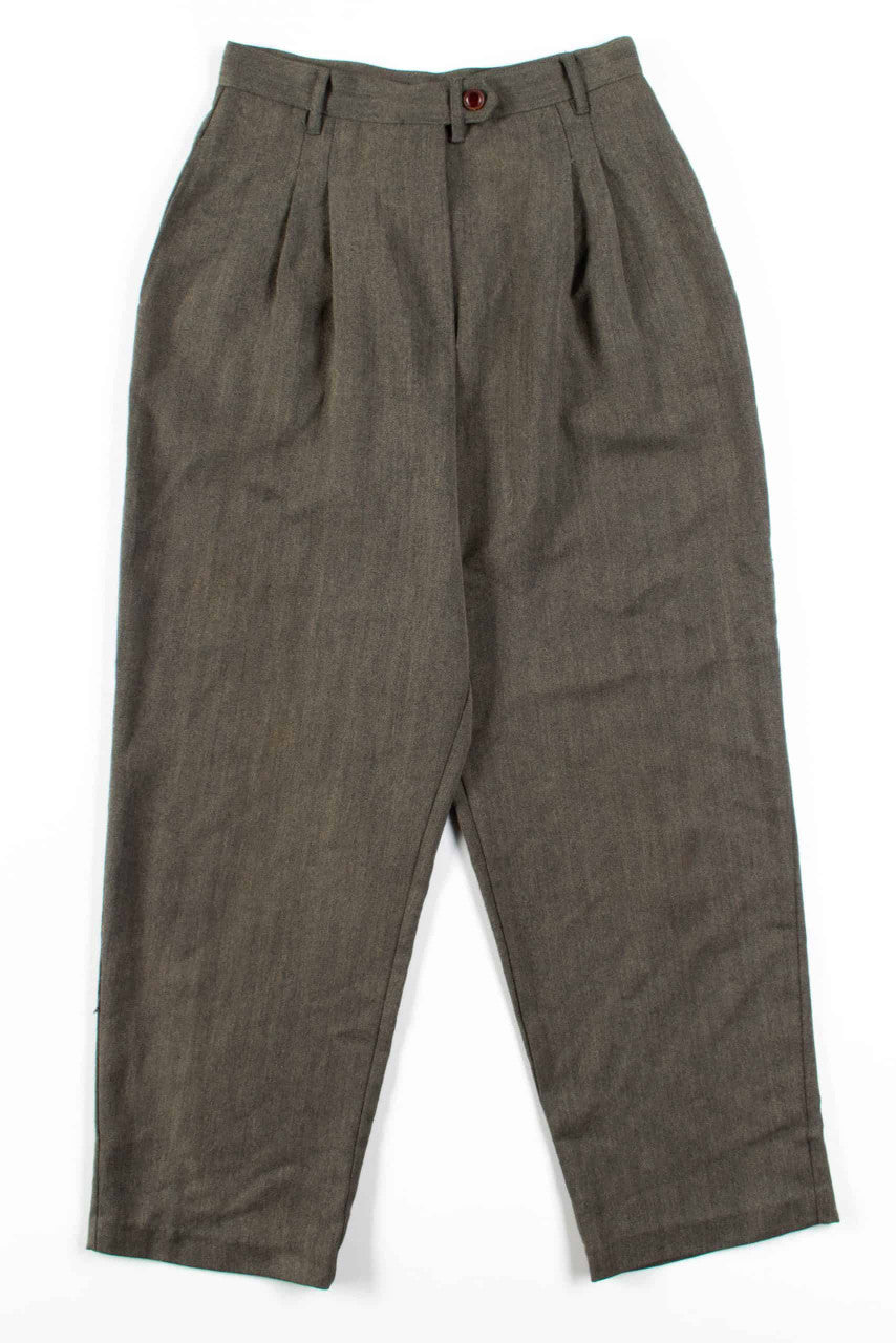 Olive Herringbone Pleated Pants (sz. 10P)