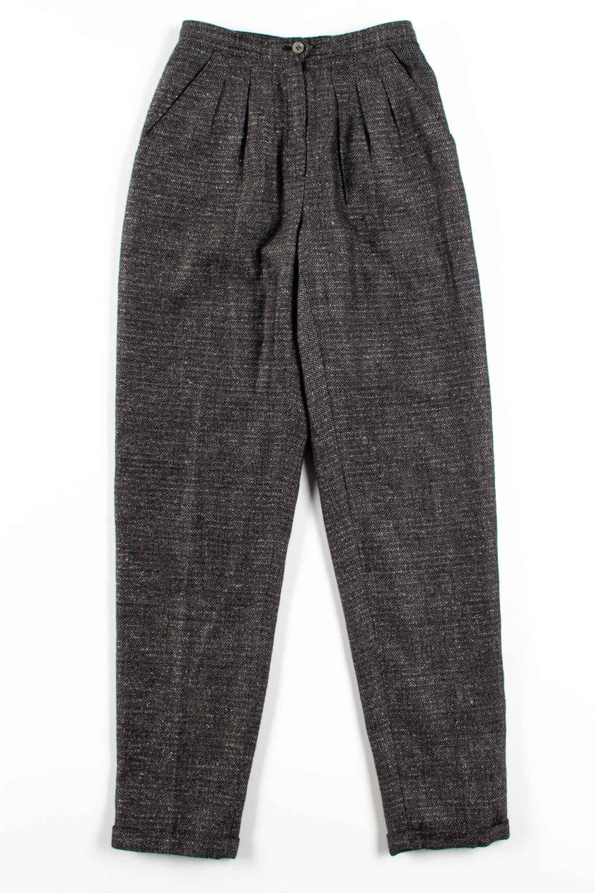 Grey Metallic Herringbone Pleated Pants (sz. 4)
