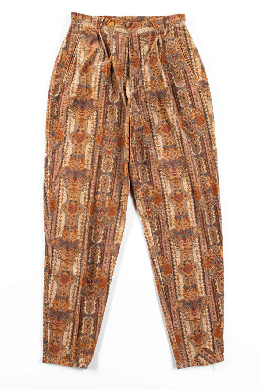 Pastel Floral Velvet Vintage Pants (sz. 30)