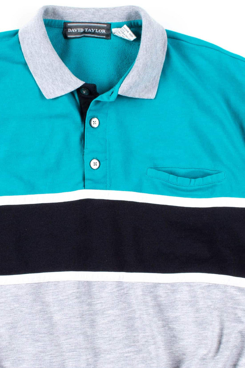 Teal & Grey Striped Polo Shirt