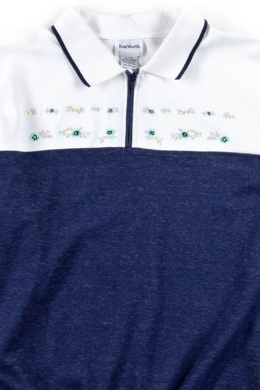 Floral Zip Long Sleeve Polo Shirt