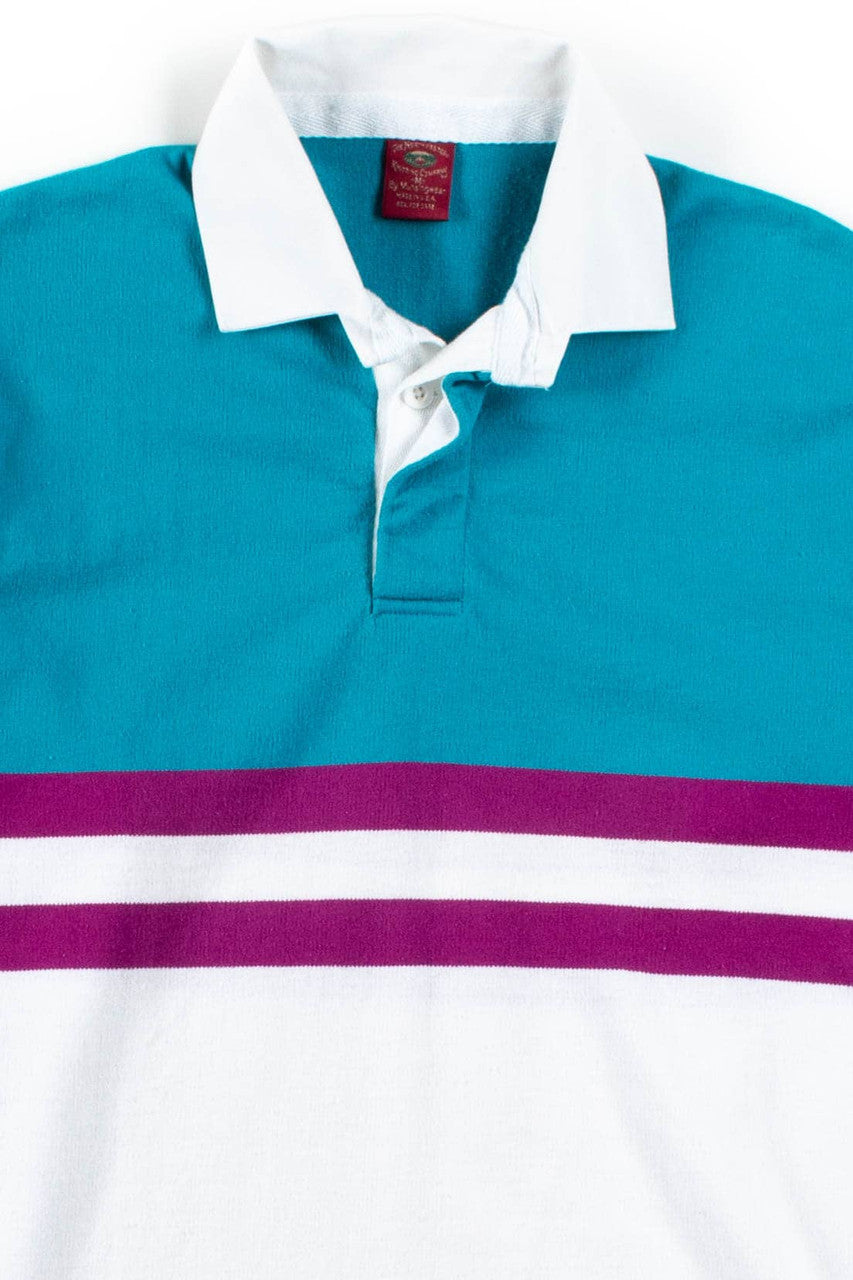 Teal Striped Long Sleeve Polo Shirt