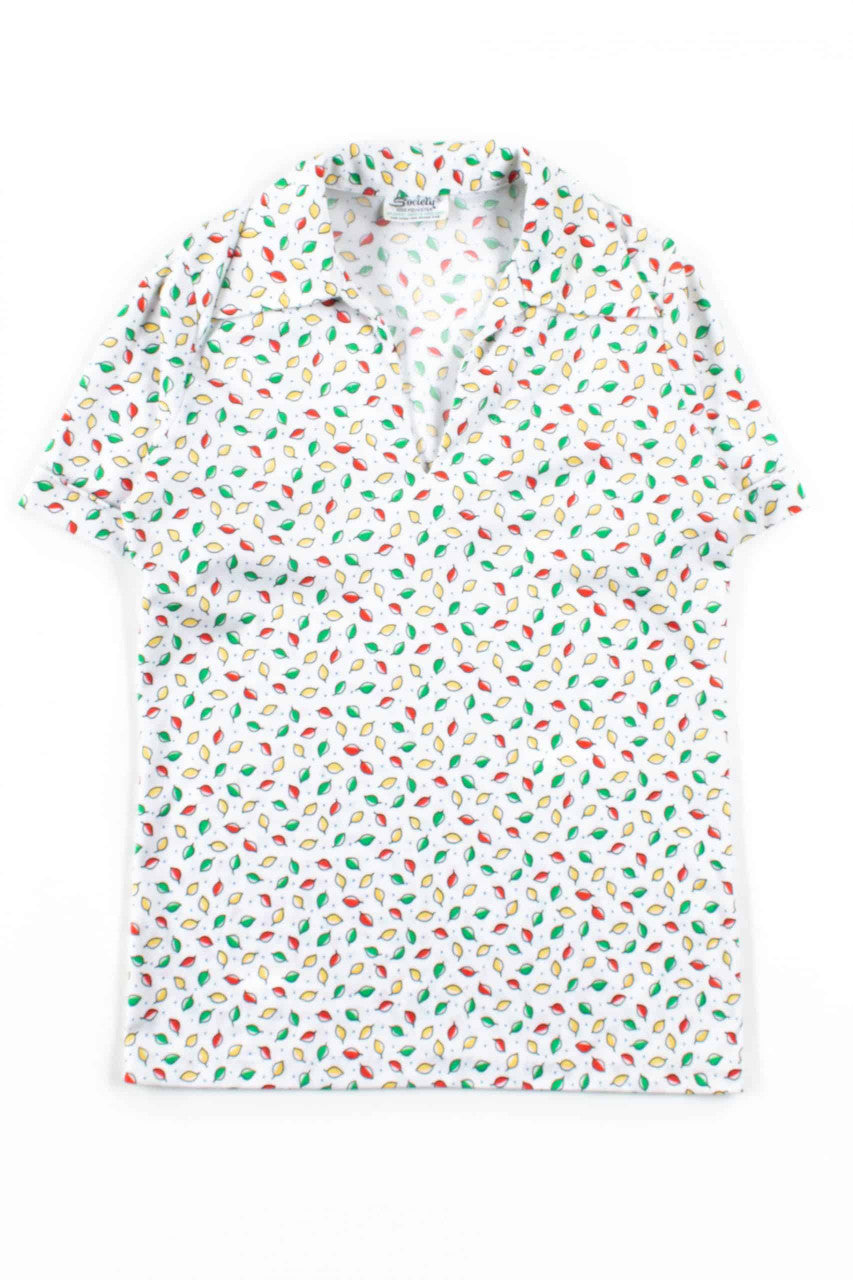 Multicolor Leaf V-Neck Polo Shirt