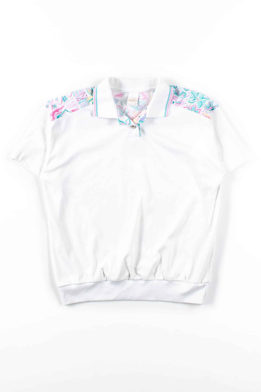 White Pastel Floral Polo Shirt