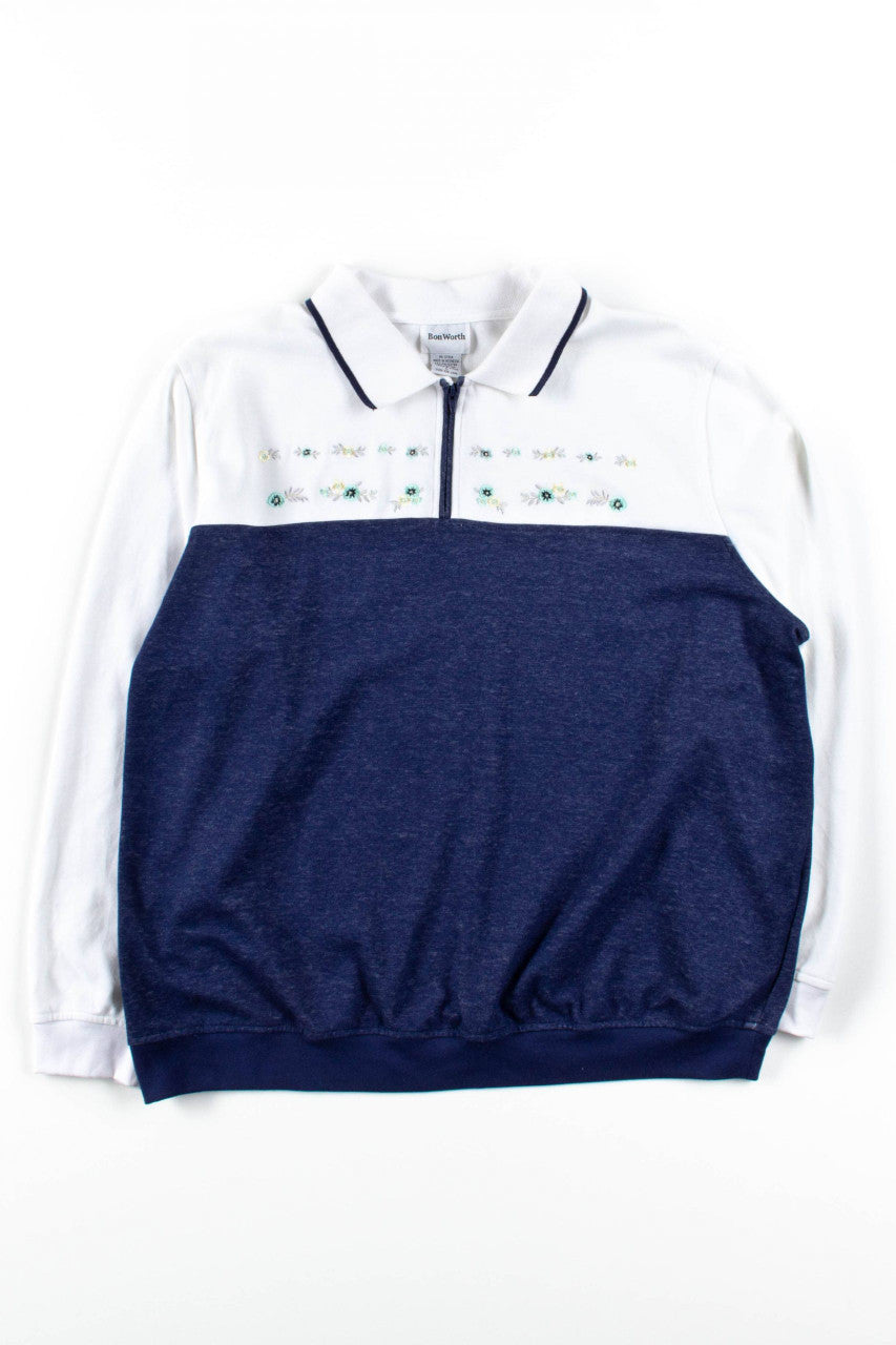 Floral Zip Long Sleeve Polo Shirt