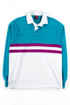 Teal Striped Long Sleeve Polo Shirt