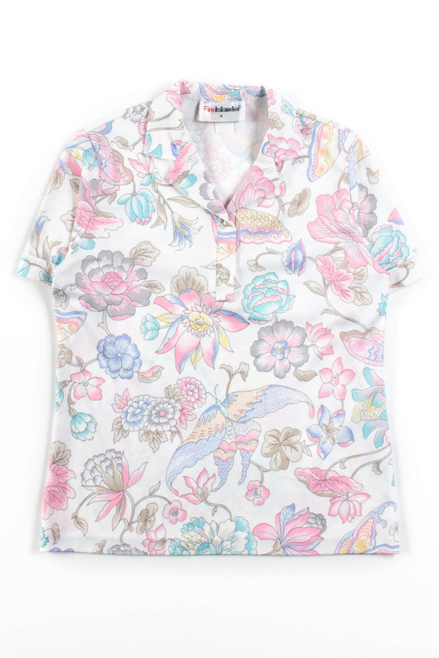 Vintage Floral Butterfly Polo Shirt