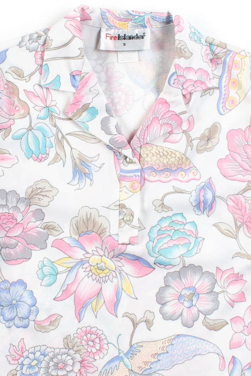 Vintage Floral Butterfly Polo Shirt