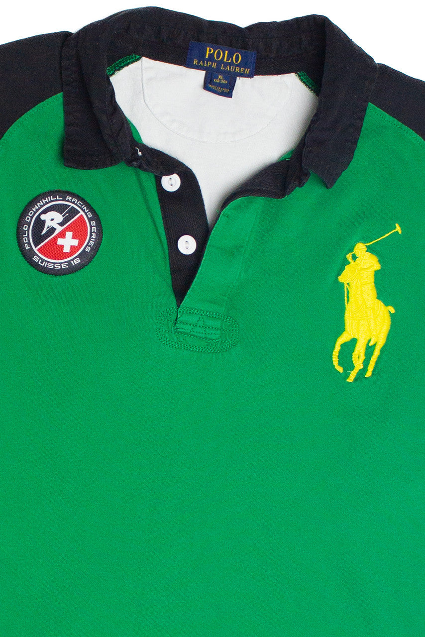 Vintage Polo By Ralph Lauren Downhill Ski Patch Long Sleeve Polo Shirt