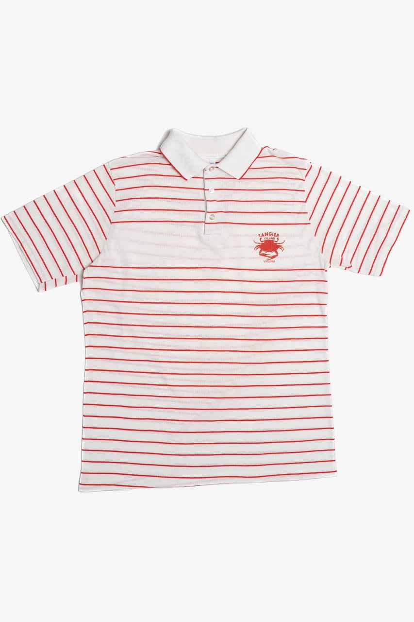 Vintage "Tangier Island Virginia" Crab Red Thin Striped Polo Shirt