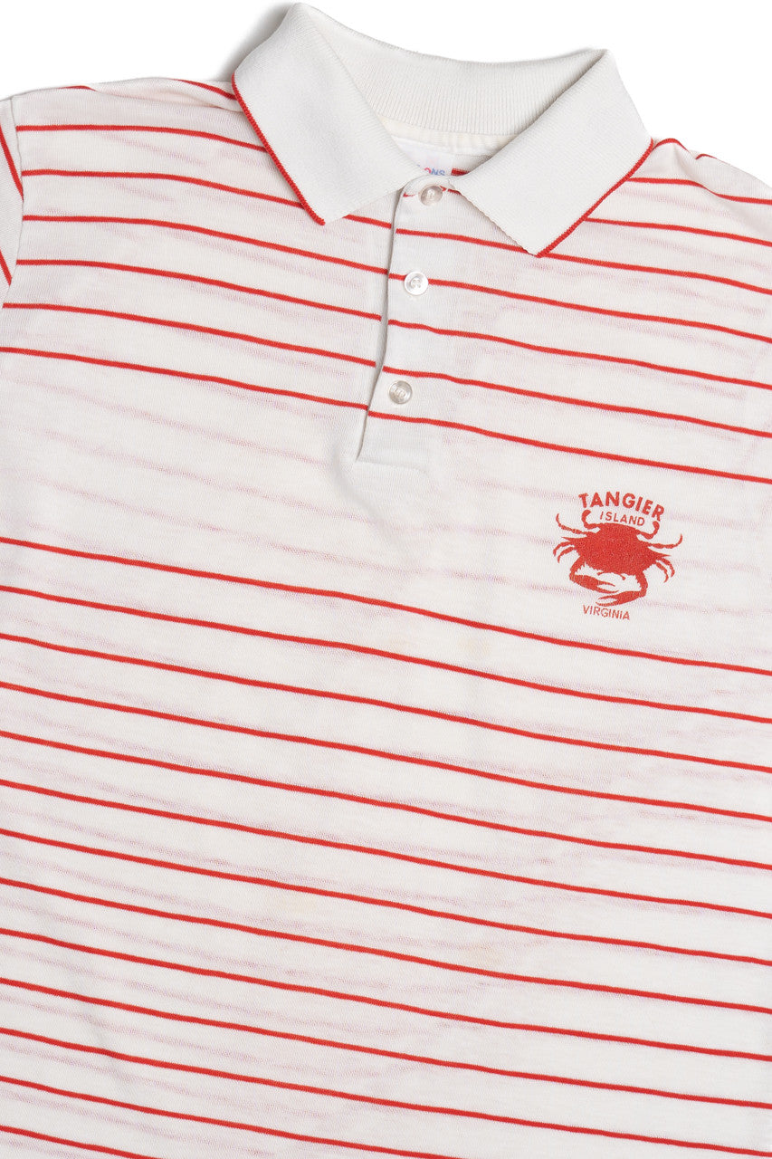 Vintage "Tangier Island Virginia" Crab Red Thin Striped Polo Shirt