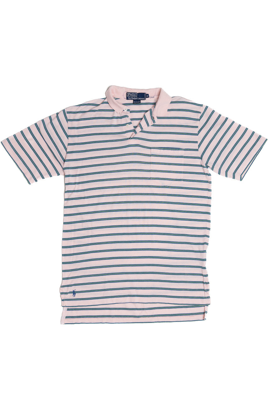 Vintage Polo By Ralph Lauren Baby Pink Striped Polo Shirt