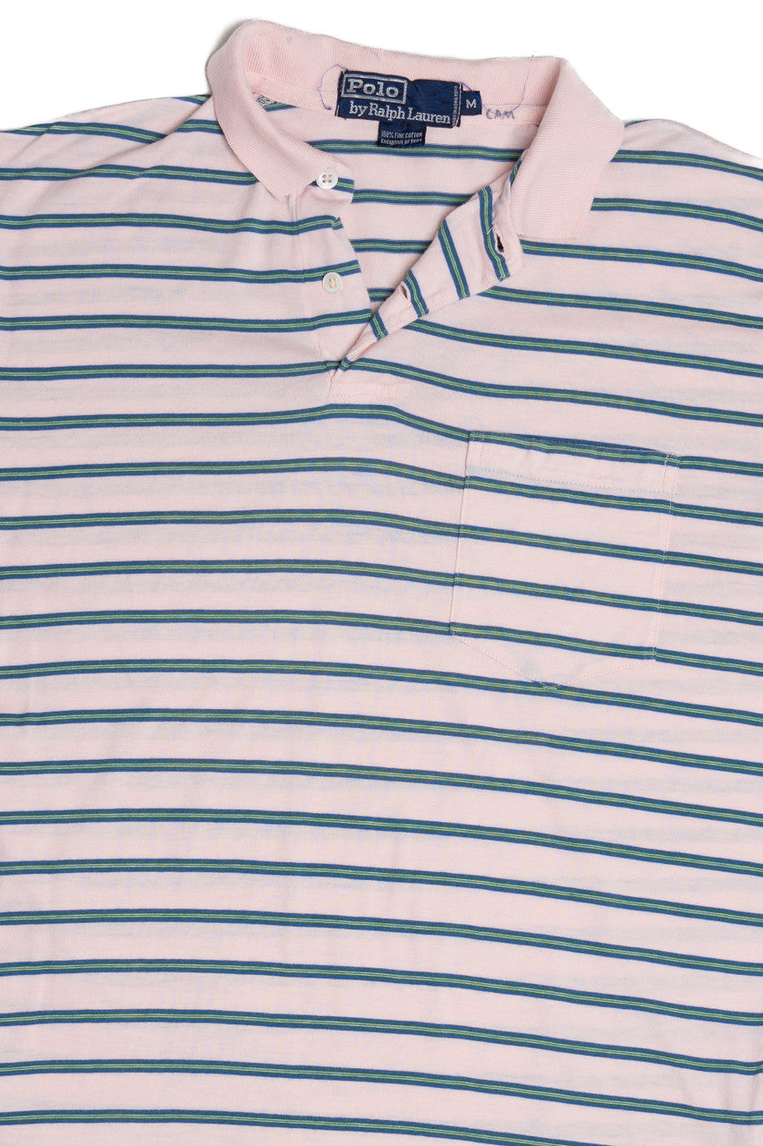 Vintage Polo By Ralph Lauren Baby Pink Striped Polo Shirt