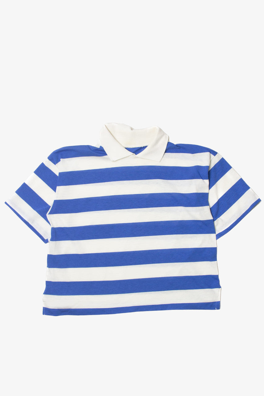 Vintage  White And Blue Striped Polo Shirt