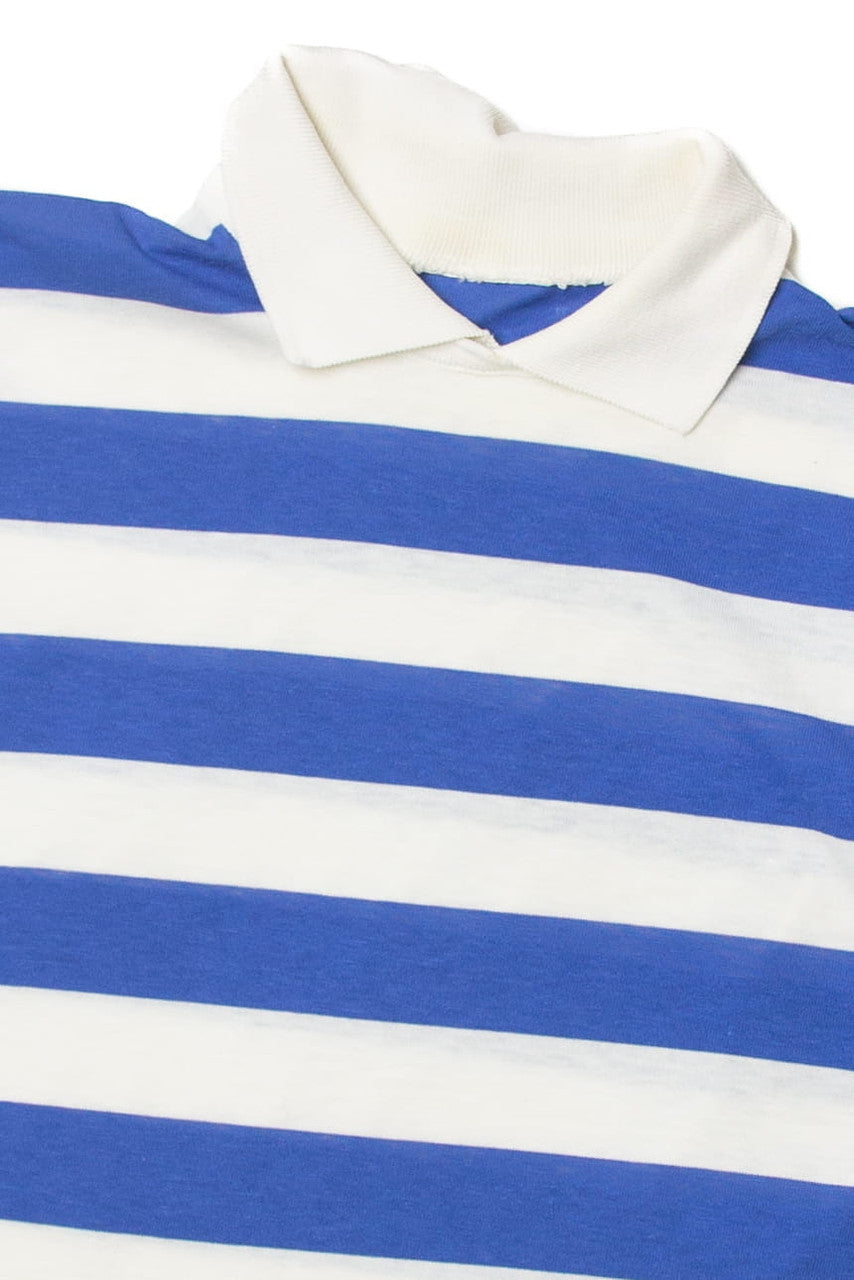 Vintage  White And Blue Striped Polo Shirt