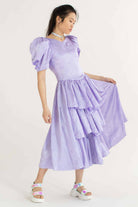 Vintage Purple Poof Sleeve Prom Dress