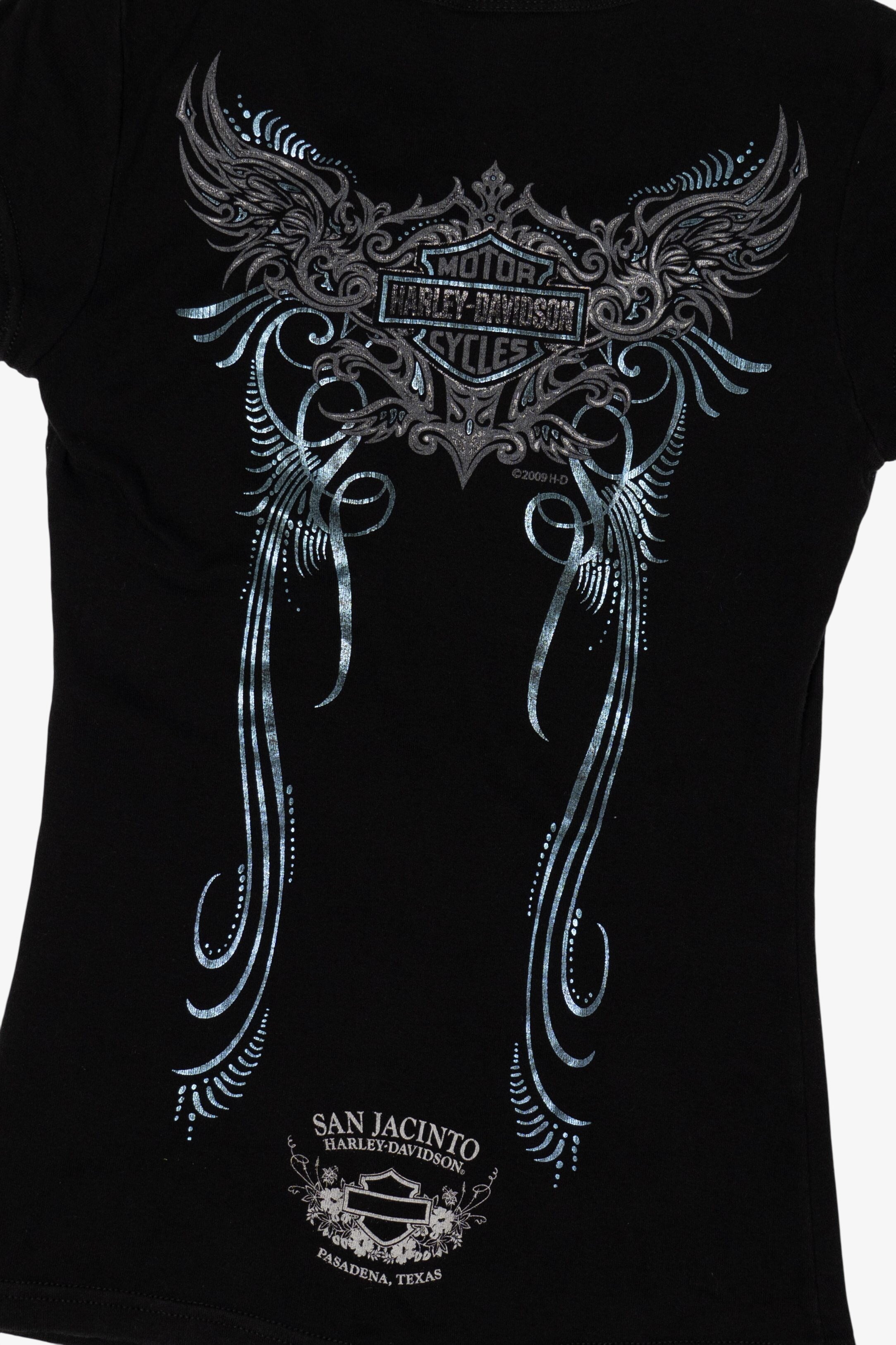 Black Harley Davidson San Jancinto Pasadena Texas T-Shirt (2000s)