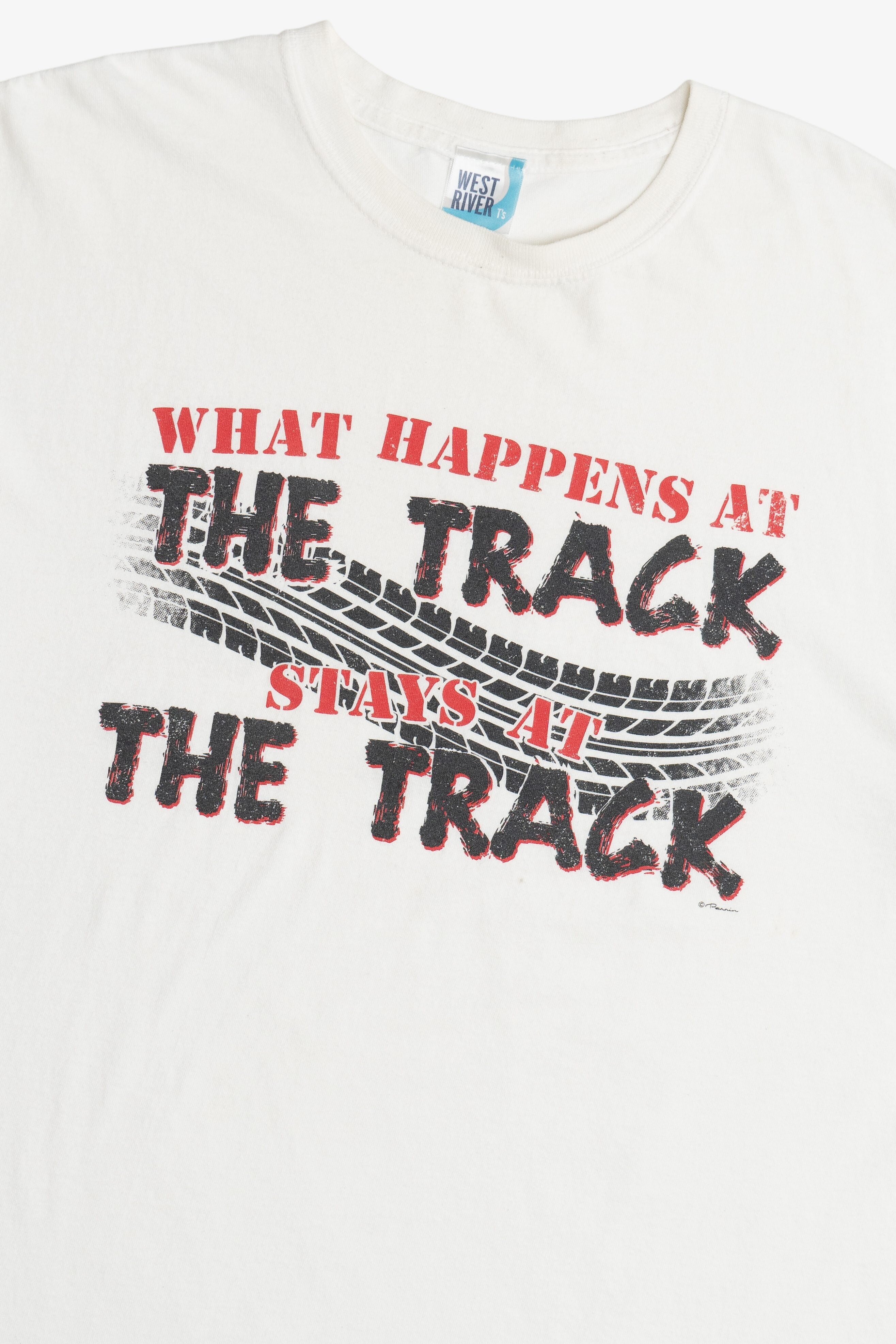 Vintage "What Happens At The Track Stays Track" Funny Racing T-Shirt (2000s)