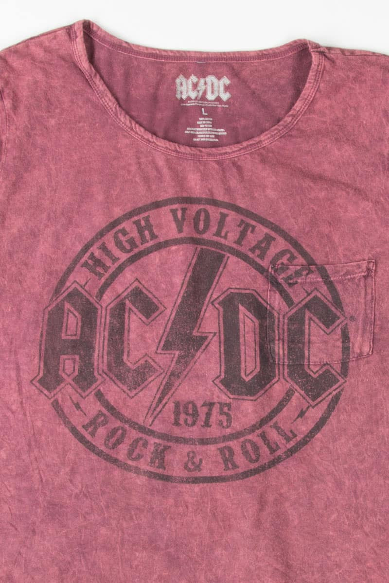 Burgundy Stone Washed AC/DC Band T-Shirt