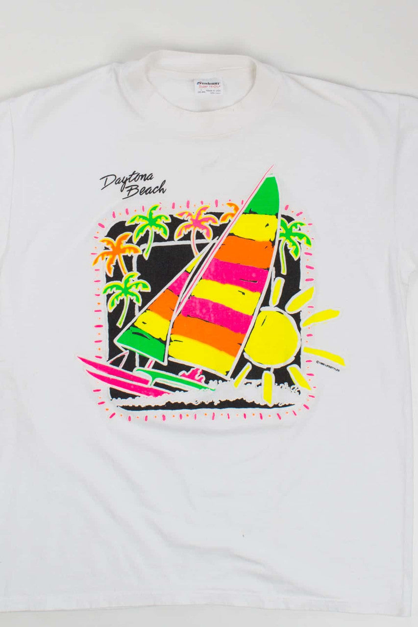 Daytona Beach Neon Sailboat T-Shirt (Single Stitch)
