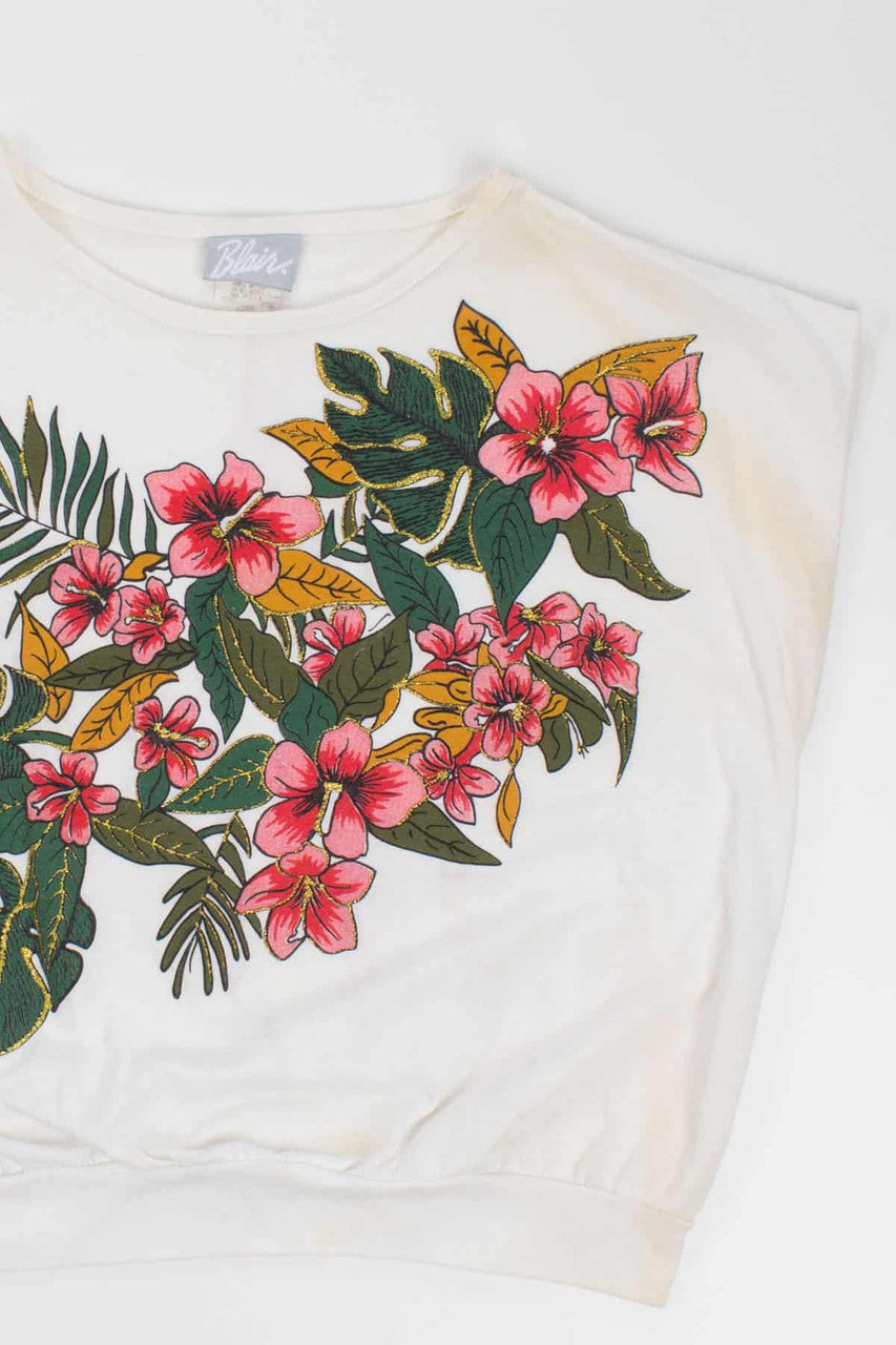 Glittered Floral Sleeveless T-Shirt