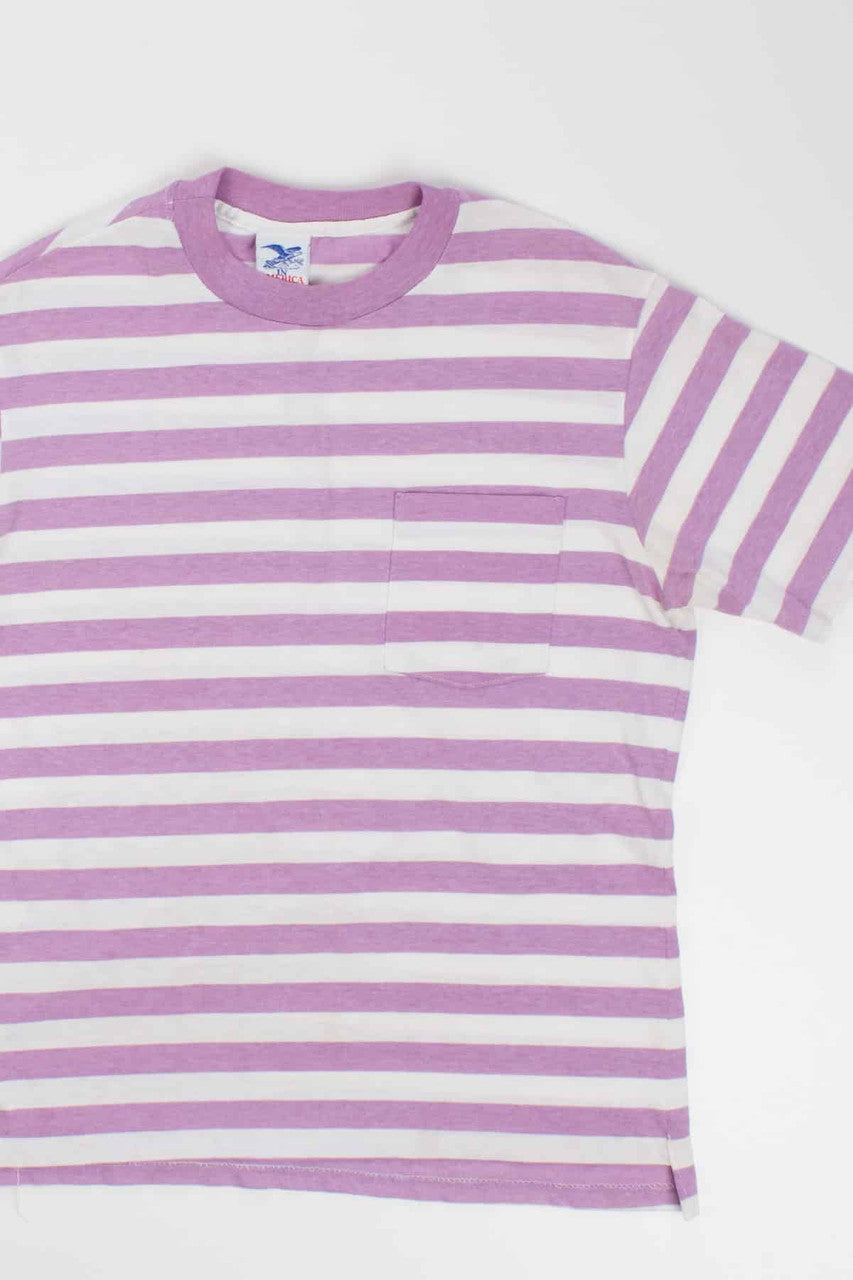 Purple Striped Pocket Tee (Single Stitch)