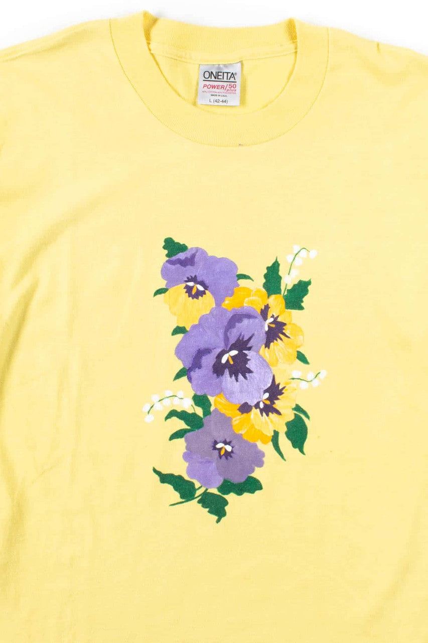 Yellow Painted Floral T-Shirt (Single Stitch)