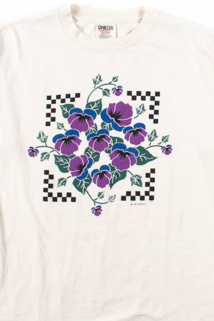 Purple Floral Checkerboard T-Shirt (1994, Single Stitch)