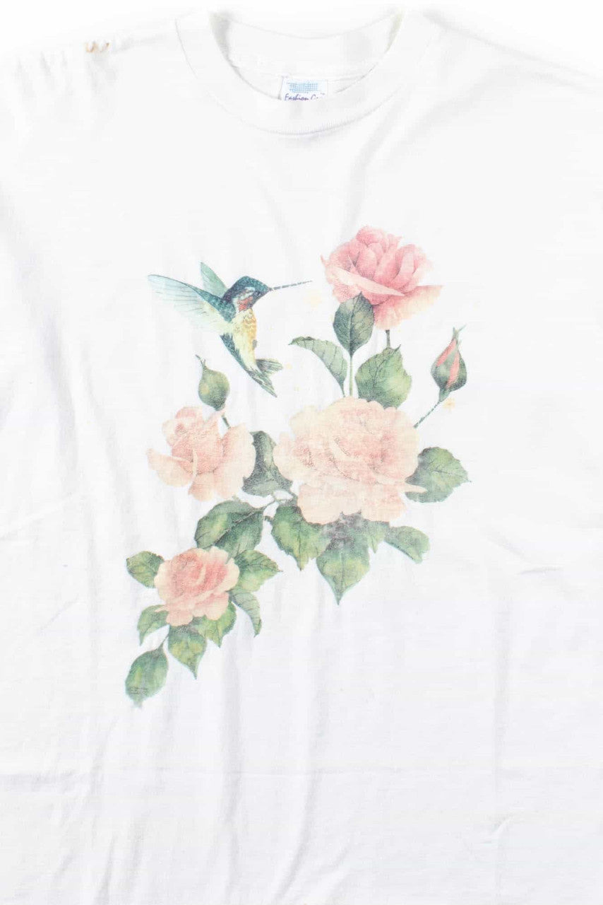 Floral Hummingbird T-Shirt (Single Stitch)