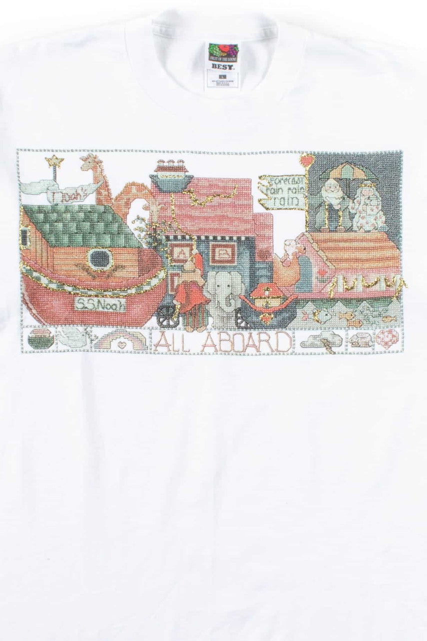 All Aboard Noah's Ark Cross-Stitch T-Shirt (Single Stitch)