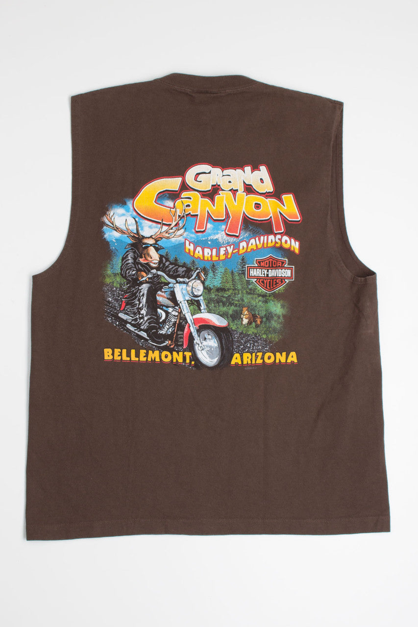 Brown Sleeveless Harley Davidson Tee