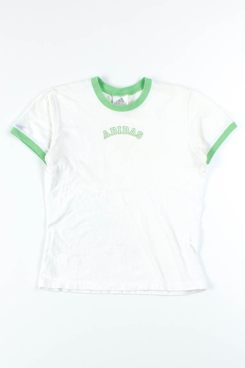 White & Green Adidas Ringer Tee