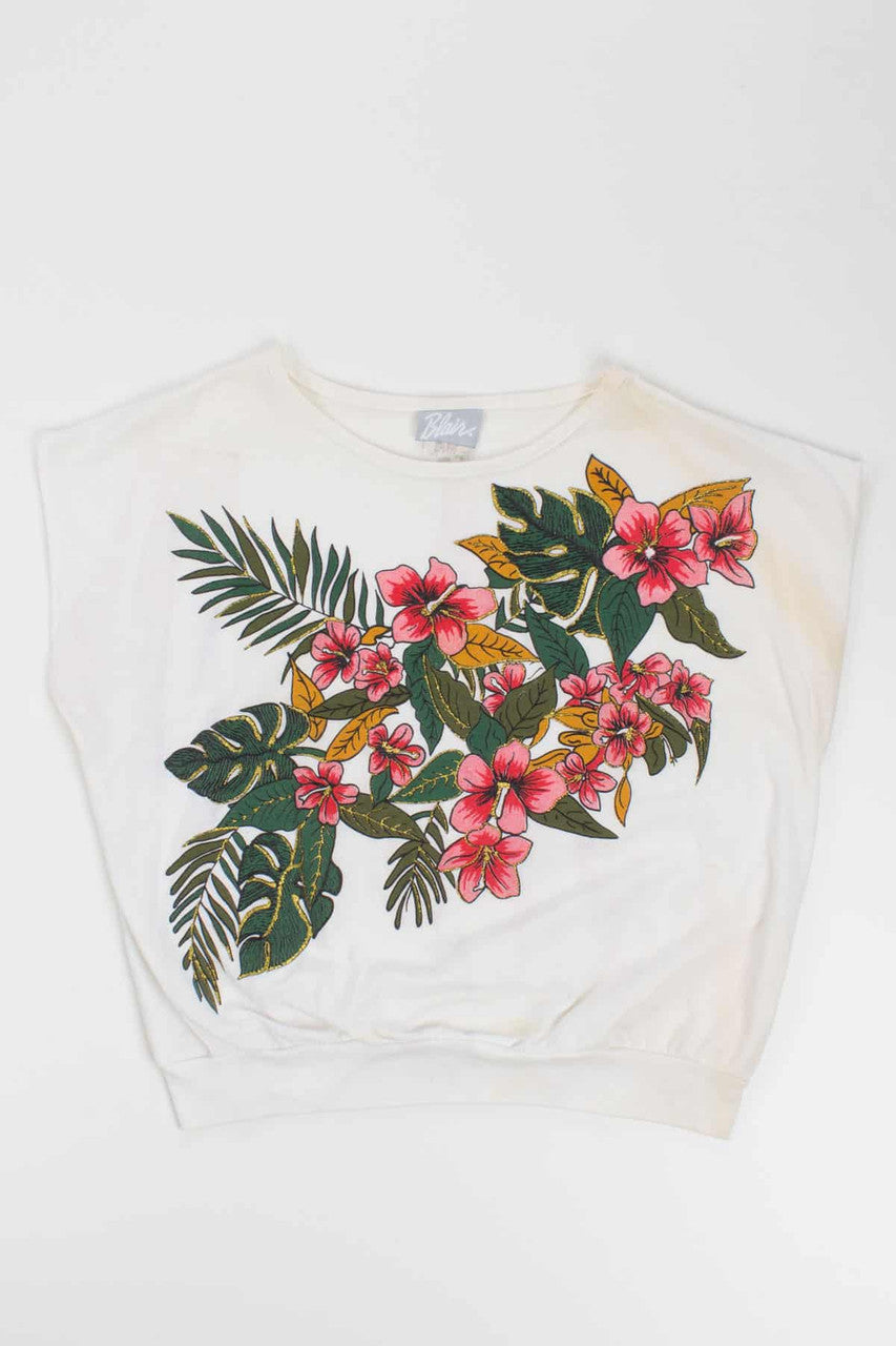 Glittered Floral Sleeveless T-Shirt