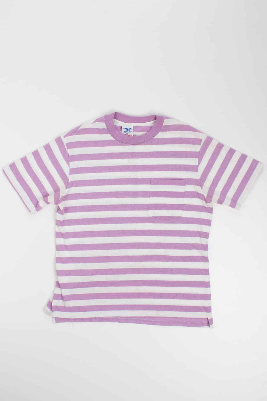 Purple Striped Pocket Tee (Single Stitch)