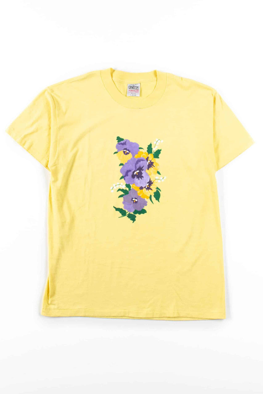 Yellow Painted Floral T-Shirt (Single Stitch)