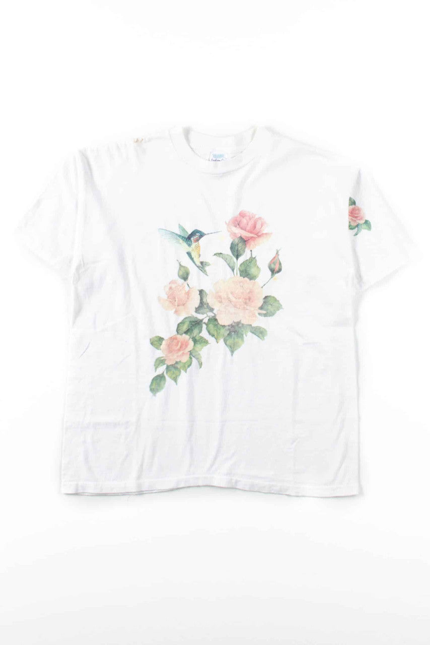 Floral Hummingbird T-Shirt (Single Stitch)