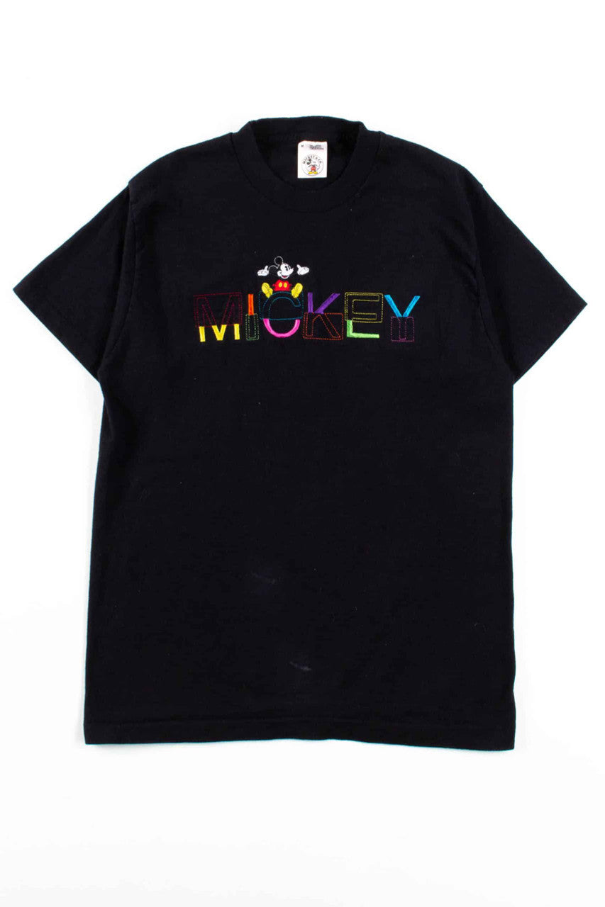 Mickey Black Multicolor T-Shirt (Single Stitch)