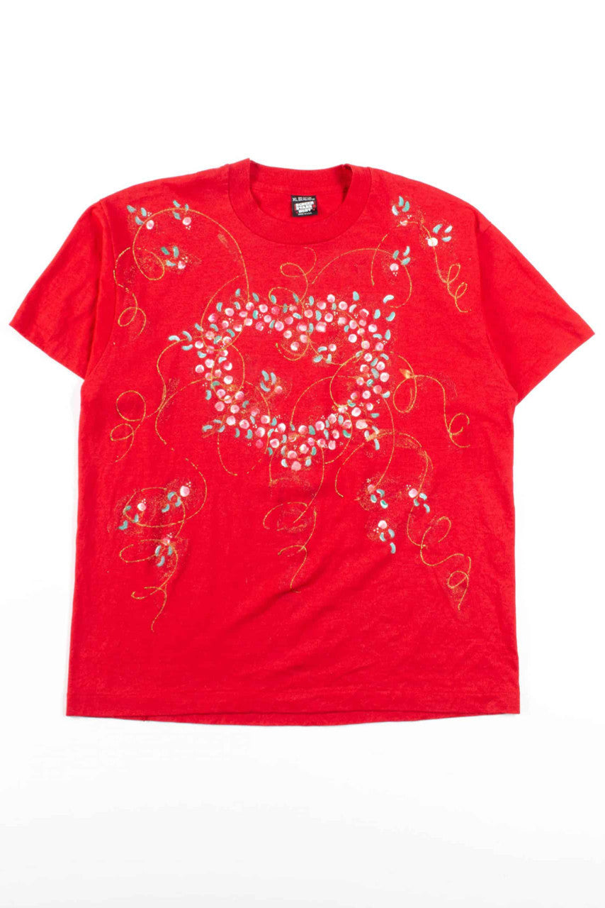 Floral Glitter Painted T-Shirt (Single Stitch)